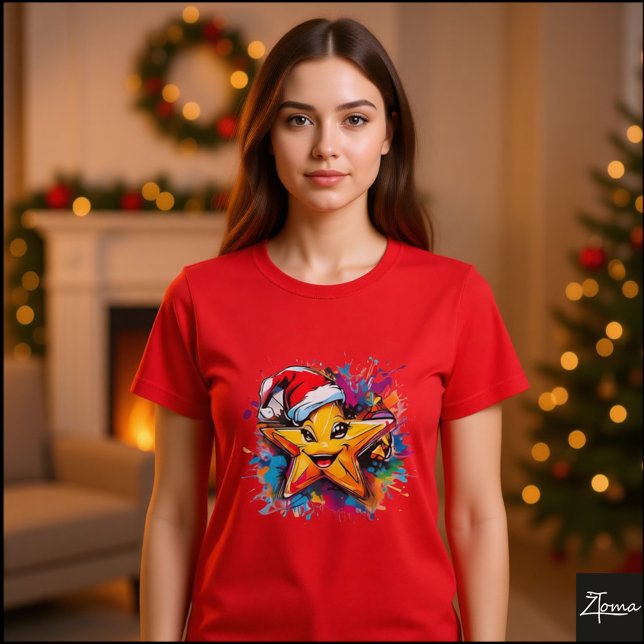 Camiseta Vibrant Star Santa Hat Paint Splatter (Criador carregado)