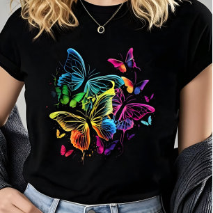 Camiseta Vibrante Colorido Borboleta Aquarela Feminino