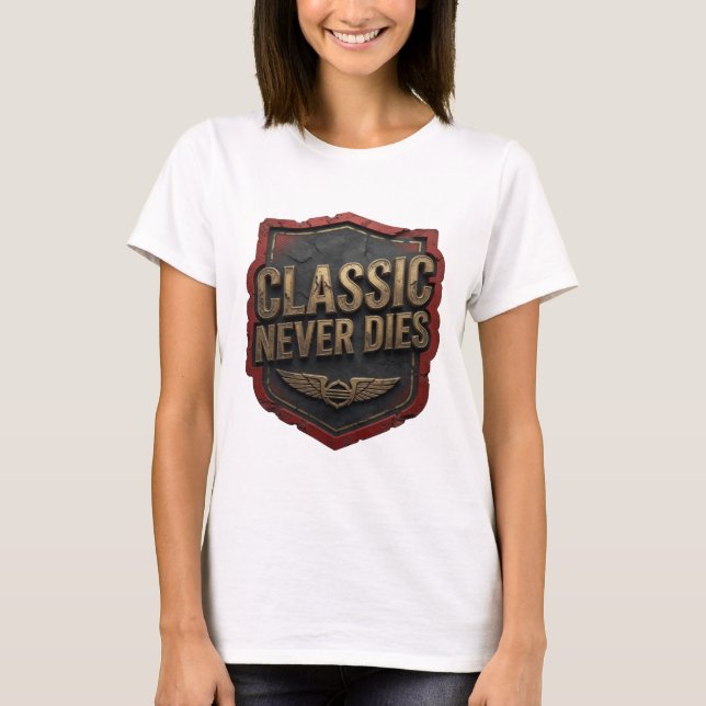 Camiseta Vibrante Dourada CLÁSSICO NUNCA MORRE (Frente)
