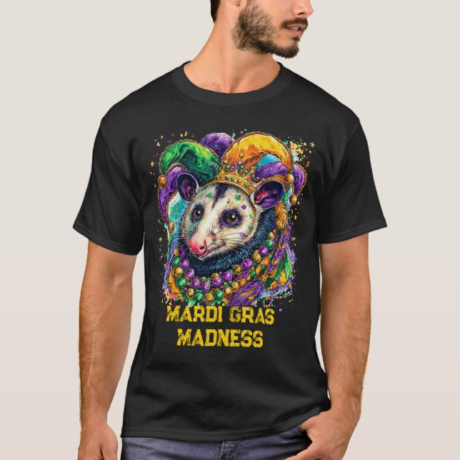 Camiseta Vibrante gambá de Mardi Gras com máscara de bobo e (Frente)