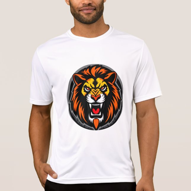 Camiseta Vibrante Gráfico de Cabeça de Leão Fiérico (Frente)
