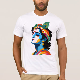 Camiseta Vibrante Gráfico Moderno do Senhor Krishna em Arte