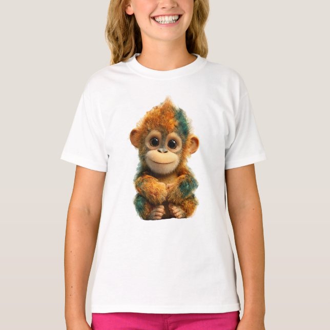 Camiseta Vibrante Macaco Bebê Multicolorido Crianças (Frente)