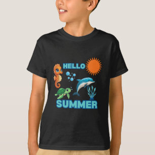 Camiseta Vibrante Olá Verão Animais Coloridos do Oceano p