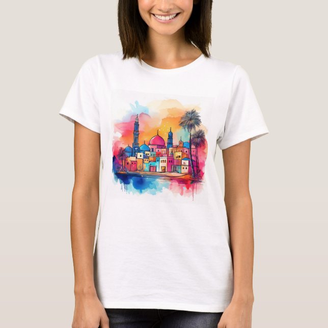 Camiseta Vibrante paisagem urbana do Oriente Médio - Arte a (Frente)