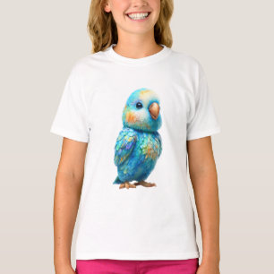 Camiseta Vibrante Papagaio Azul Aquarela Pastel Infantil