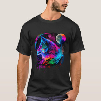 Camiseta Vibrante Pintor Colorido Lobo Enfrentado Selvagem