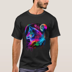 Camiseta Vibrante Pintor Colorido Lobo Enfrentado Selvagem