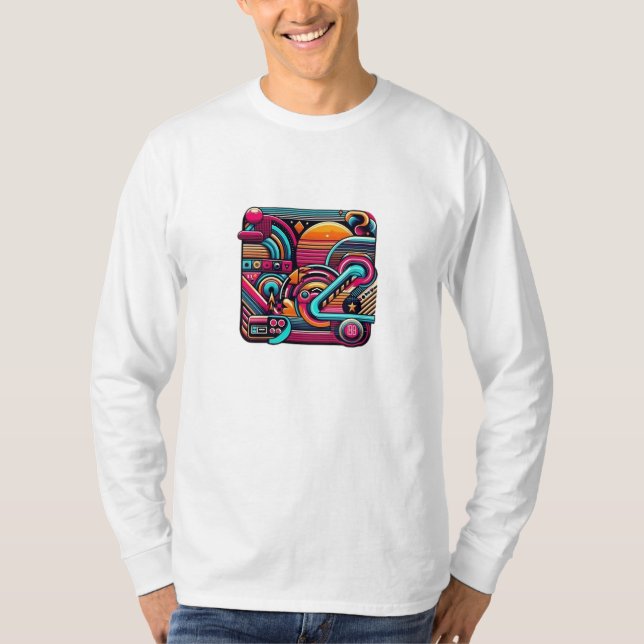 Camiseta "Vibrante Retro Neon Geométrico" (Frente)