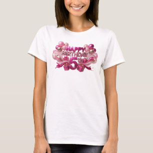 Camiseta Vibrante Rosa FELIZ ANIVERSÁRIO 5º Impressão