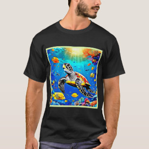 Camiseta Vibrante Vida de Recifes de Tartarugas