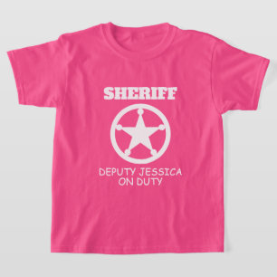 Camiseta Vice-Xerife, estrela da polícia, crachá rosa,