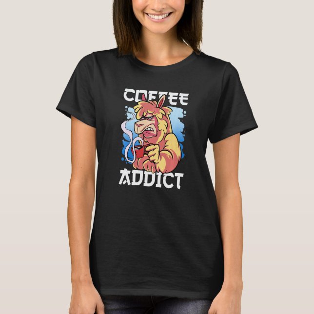 Camiseta Viciado em Café com uma Lhama (Frente)