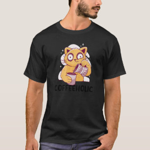 Camiseta Viciado em café Gato bebendo café Gatos Viciados e