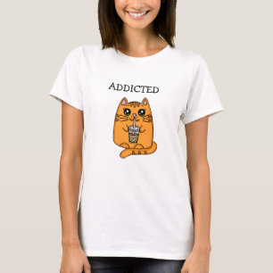 Camiseta Viciado em Chá de Bolha Gato Kawaii Engraçado