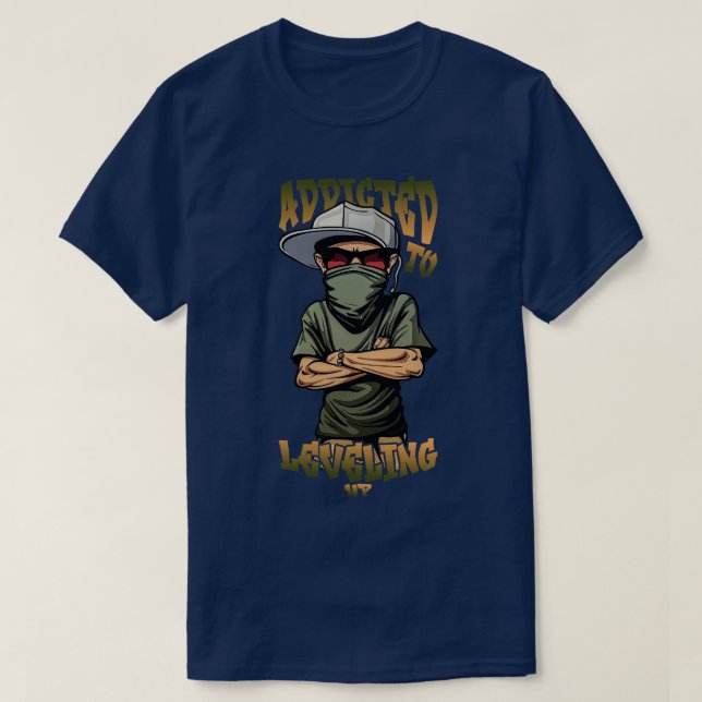 Camiseta Viciado em nivelar para cima (Frente do Design)