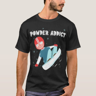 Camiseta Viciado em Pó de Neve Snowboarder Divertido Cartoo
