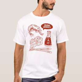 Camiseta Viciado em Sushi – Arte Desenhada à Mão de Comida 