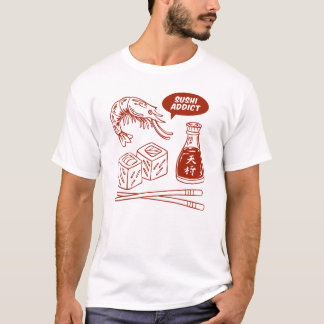 Camiseta Viciado em Sushi – Arte Desenhada à Mão de Comida