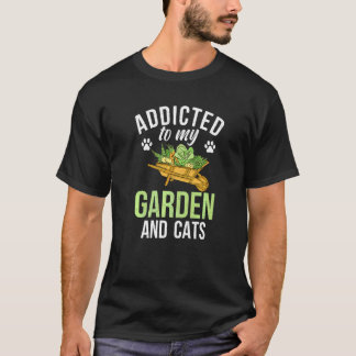 Camiseta Viciado No Meu Jardim E Gatos Ao Ar Livre E Jardin