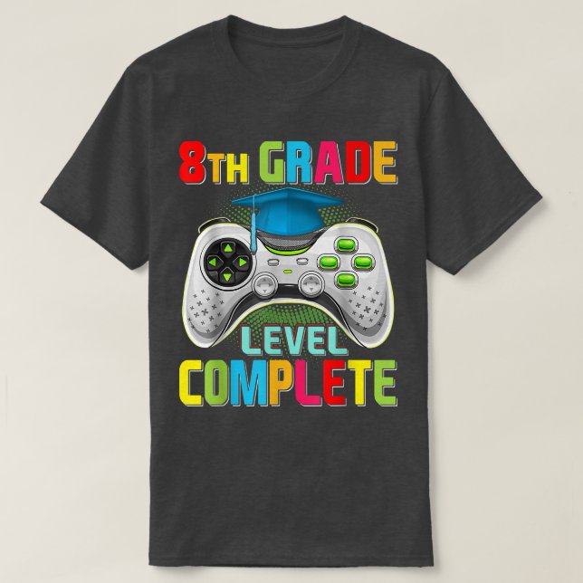 Camiseta Vid de Graduação de Gamer Completa de Nível 8º Grá (Frente do Design)