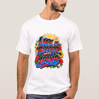 Camiseta Vida Colorida é Melhor com Jesus Floral