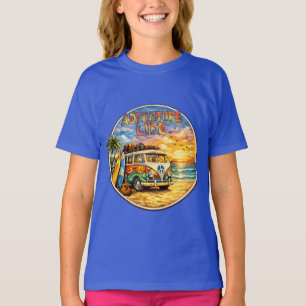 Camiseta Vida de Aventura Retro Hippie Gráfico de Pôr do So