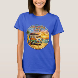Camiseta Vida de Aventura Retro Hippie Gráfico de Pôr do So
