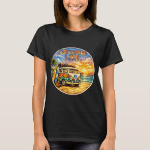 Camiseta Vida de Aventura Retro Hippie Gráfico de Pôr do So