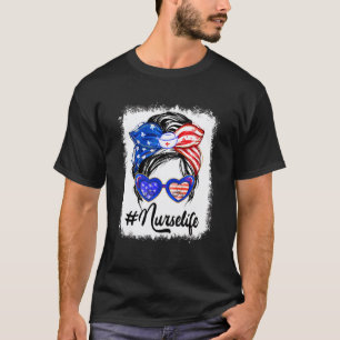 Camiseta Vida de Enfermeira Americana Coque Desarrumado Ban