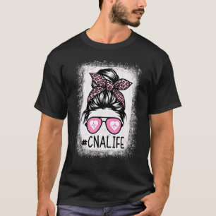 Camiseta Vida de Enfermeira Cna Descolorida Rosa Leopardo