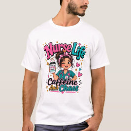 Camiseta Vida de Enfermeira – Combustível de Cafeína e Caos