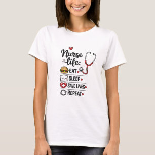 Camiseta Vida de Enfermeira: Comer Dormir Salvar Vidas Repe