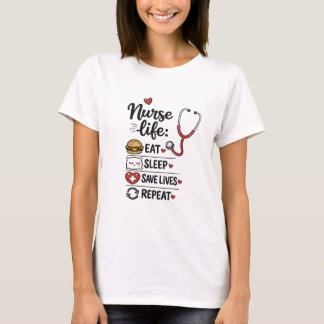 Camiseta Vida de Enfermeira: Comer Dormir Salvar Vidas Repe