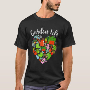 Camiseta Vida de Jardim Ferramentas de Jardinagem Coração J