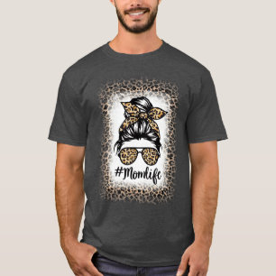 Camiseta Vida de Mãe Coque Sujo Desbotado Mulheres Leopardo