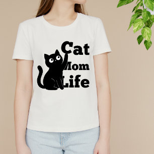 Camiseta Vida de Mãe de Gato Design de Gato Preto Fofo