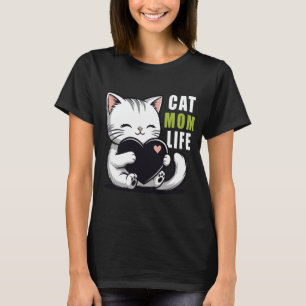 Camiseta Vida de Mãe de Gato - Gato Branco Fofo e Kawaii Se