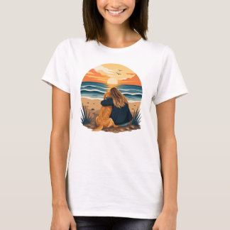 Camiseta Vida de Mãe de Golden Retriever Pôr do Sol na Prai