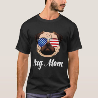 Camiseta Vida de Mãe de Pug Fofa Óculos de Sol Face de Pug