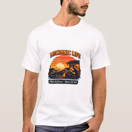 Camiseta Vida de Mecânico Retro Pôr do Sol Milhas de Graxa 