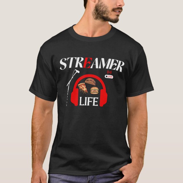 Camiseta Vida de Streamer: Transmissões e Lanches (Frente)