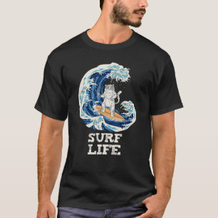 Camiseta Vida de Surfe de Gatos Japonês
