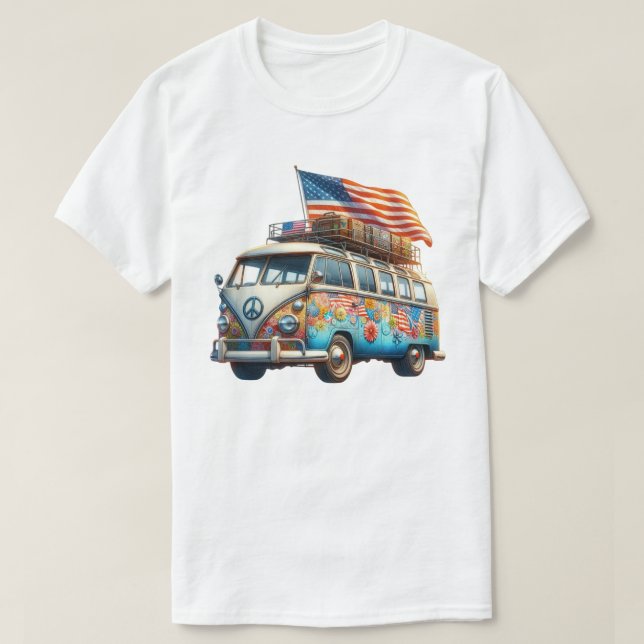 Camiseta Vida de Van Hippy Patriota (Frente do Design)