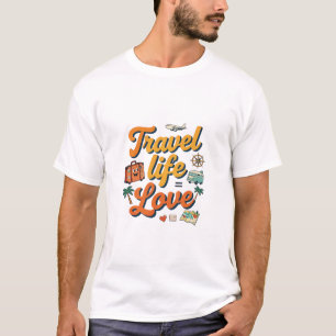 Camiseta Vida de Viagem Amor Design Retro de Viagem