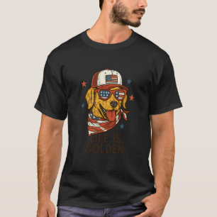 Camiseta Vida Engraçada é Dourada Bandeira dos EUA Cachorro