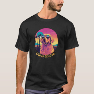 Camiseta Vida Engraçada Fofa é Golden Retriever Retro Pôr d