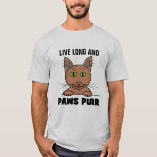 Camiseta Vida longa e PAWS PURR Engraçado Gato Pun T Shirt