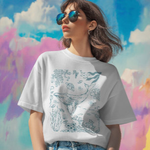Camiseta Vida Marinha Desenhada à Mão
