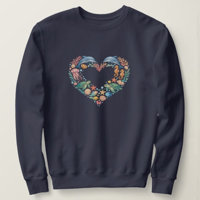 Camiseta Vida Marinha em Coração (Frente do Design)
